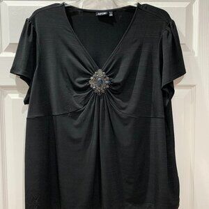 Apt. 9 Women's Black Stretchy Blouse with Brooch Design, Size 3X